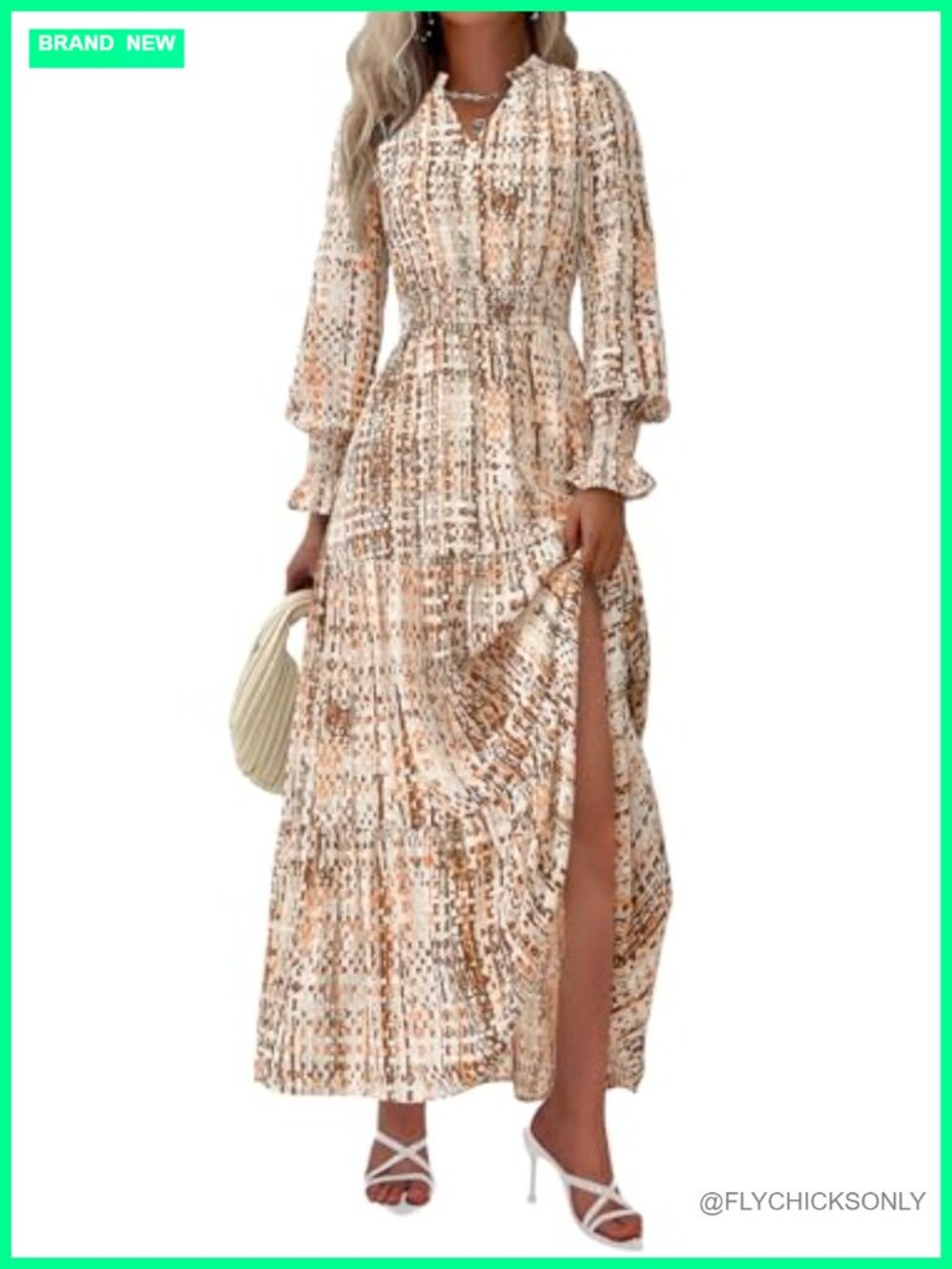 Floral Maxi Dress Long Sleeve V Neck A Line Wedding Guest Fall